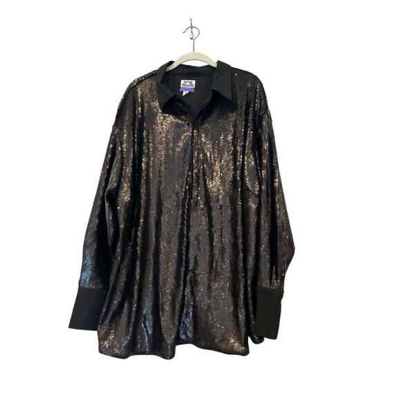 Future Collective Black Sequin Shirt button up Sz.1X - Picture 1 of 3